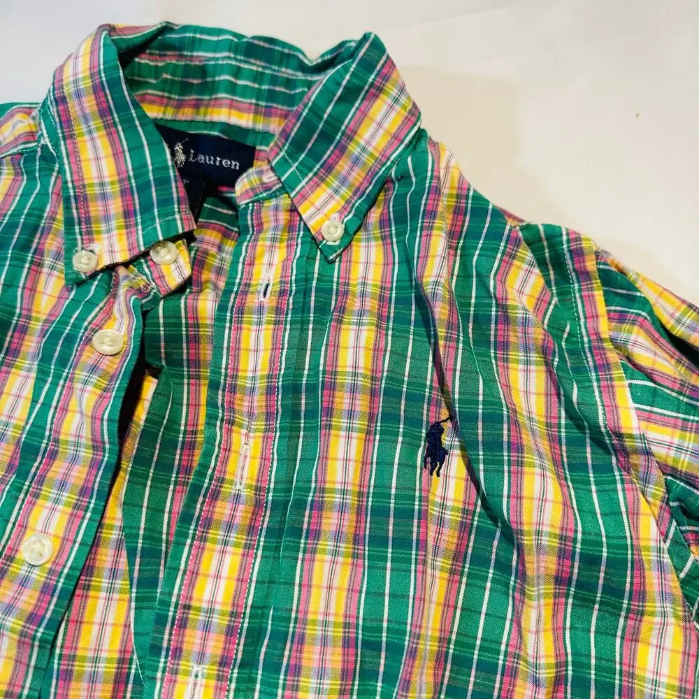 Ralph Lauren Spring Plaid 100% Cotton Button Down Long Sleeve Top Sz 4/4t